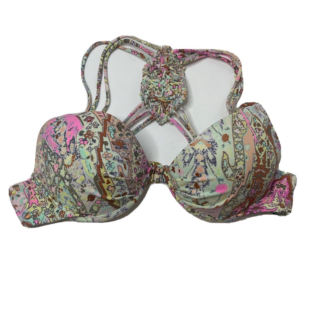 Victorias Secret Push Up Swim Bikini Top 32A Racer Back Knotted Design Boho